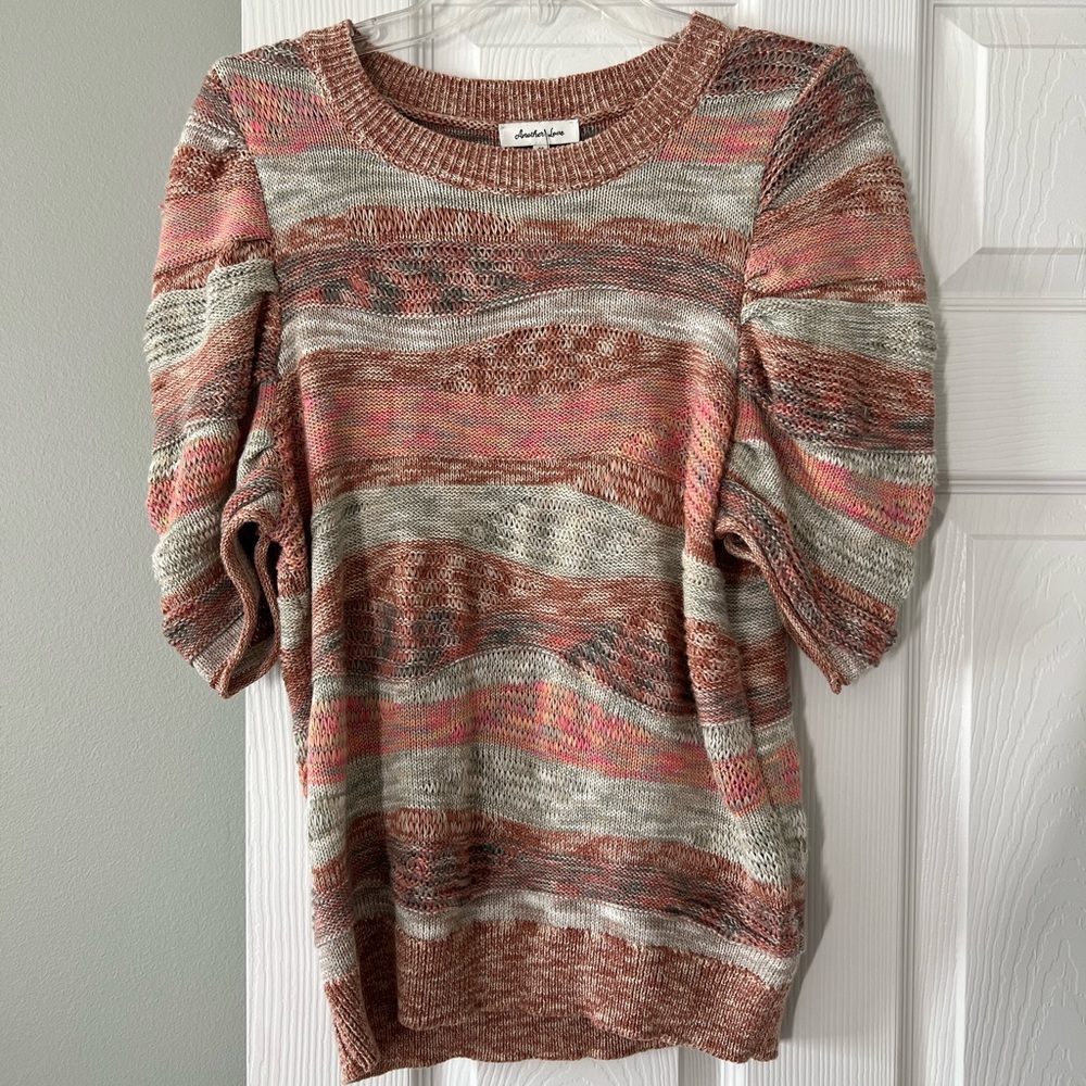 Anthropologie Another Love Nahla Pink and Cream Knit Sweater